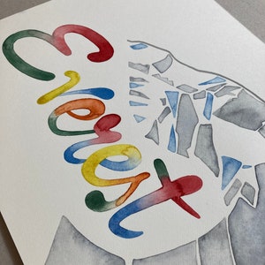 Everest Custom English name calligraphy and personalized watercolor design