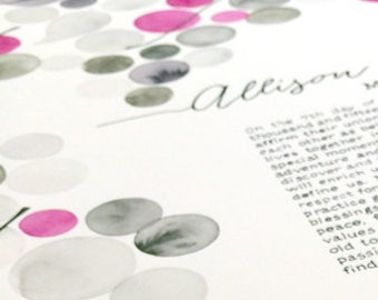 Gray Raspberry Watercolor Ketubah ⟷ custom painted unique Ketubah