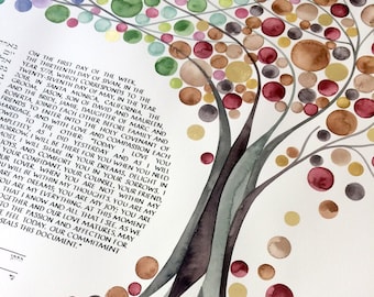 Custom artwork commission KETUBAH ↚ FOUR SEASONS Watercolor art Painting