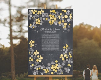 Aangepaste Ketubah Modern design ⤧ Twilight Garden aquarel huwelijksgeloften voor interreligieuze, hervorming, egalitaire, koppels van hetzelfde geslacht