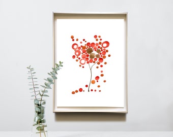 Modern Red Dropping Tree ↚  Giclee Art Print Watercolor Painting