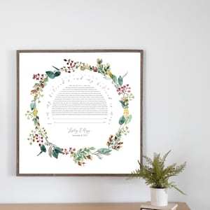 Autumn Colored Greenery Wreath Botanical Ketubah