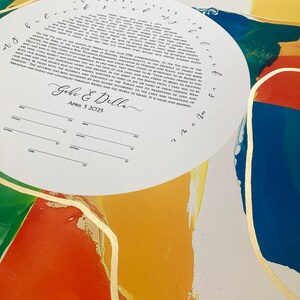 Kleurvelden met Life Golden Path vergulde giclée Ketubah