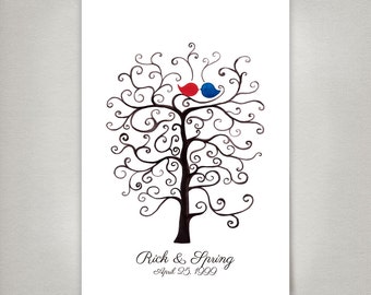 Watercolor Fingerprint wedding tree Custom Wedding Guest Book alternative print