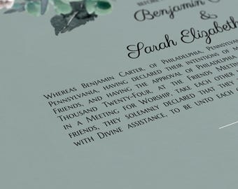 Hydrangea Garden Marriage Certificate | Contemporary Botanical Fine Art | Personalized Quaker Wedding Certificate
