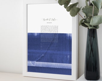 The Deep Blue Ketubah print - Personalized Jewish Wedding couple's gift
