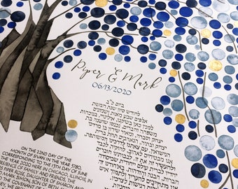 Organic Jewish KETUBAH watercolor painting ⤱ Romantic Willow Tree