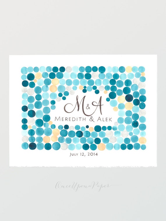 Modern Beach Wedding Party Guest Book Alternative ↣ Mosaic pattern art Print Poster, Modern Guestbook pops of color - ORB CLUSTER watercolor