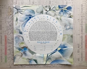 Watercolor hand painted floral Ketubah > Four Seasons design