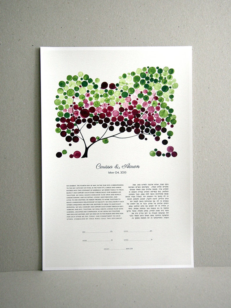 Modern Ketubah art print Tree of Life and Love Birds personalized Ketubah custom text names image 2