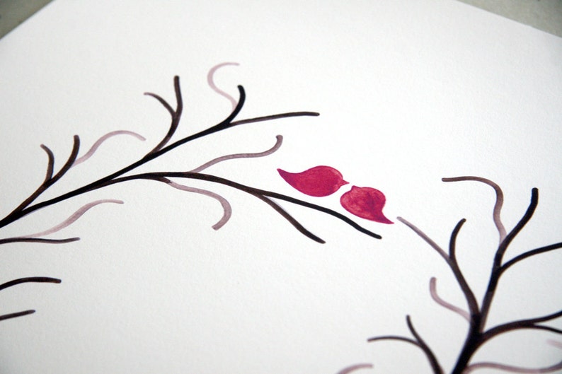 Fingerprint Wedding Tree, Custom Wedding Guest Book alternative thumbprint ready love birds image 4