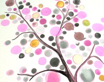 Canvas or Paper print Wedding Guest Book Tree Alternative art print - HAPPY GREENS tree of life design