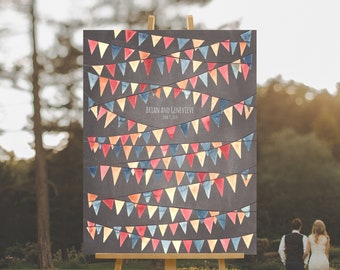 Triangle Pennant Party banner <> Cake and Party Wedding guest book alternative Watercolor Tapering flags