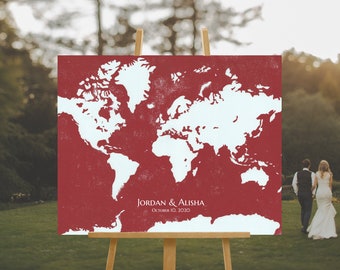 World Map custom personalized Guest Book print - WORLD MAP - Bride and Groom Gift, Wedding Anniversary Gift, Alternative Guest Book