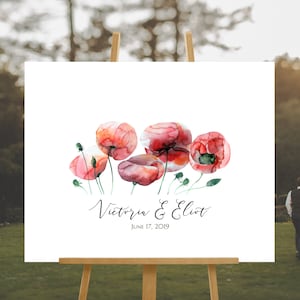 Botanical Burgundy Poppy Floral Guest Book