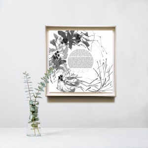 Botanical Ink painted Ketubah, sumi-e Black and White, interfaith reform text image 5