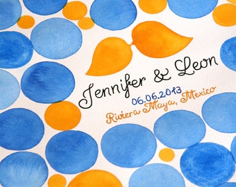 Unique Wedding Guest Book Sign on watercolor painting - Guest book alternative Wedding penny tiles Hand calligraphy