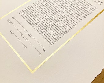 Basic Gold Frame Ketubah design >< Modern Hebrew custom printed Ketubah
