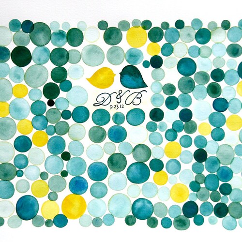Unique and modern Guest Book watercolor painting, Mid century modern design, wedding decor, tropical greens, beach shops wedding party, wall decor