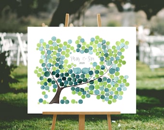 Watercolor Guest Book Tree Alternative Print - bridal shower guestbook Custom watercolor registry - FRESH PEACAN TREE