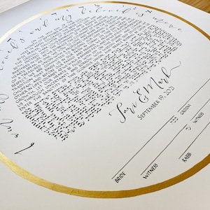 Modern Gold Band Handmade Calligraphy Ketubah