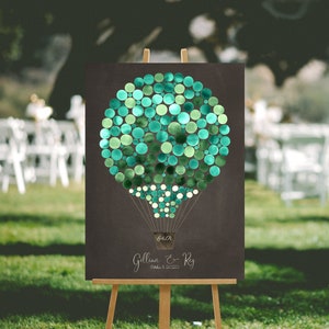 Balloon Backdrops Guest book, Destination Wedding Guest Book Valentine engagement gift, HOT AIR BALLOON