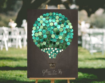 Balloon Backdrops Guest book, Destination Wedding Guest Book Valentine engagement gift, HOT AIR BALLOON