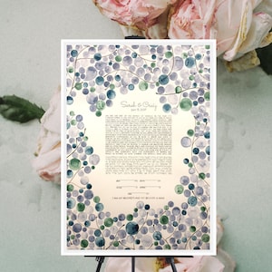Hochzeitseinladung im Grünen Custom Ketubah ⤺ Wasserfarben Ketubah Malerei