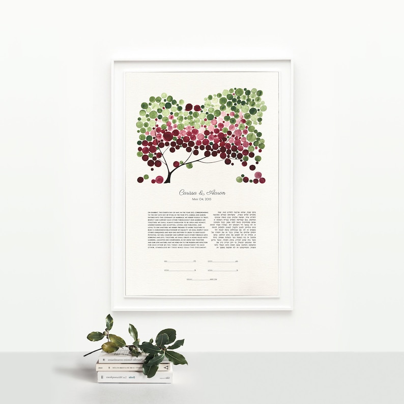 Modern Ketubah art print Tree of Life and Love Birds personalized Ketubah custom text names image 1