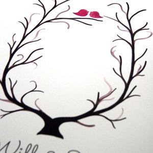 Fingerprint Wedding Tree, Custom Wedding Guest Book alternative thumbprint ready love birds image 3