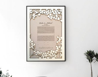 Ketubah Woodcut , Modern abstract minimalist Ketubah art Print - Light Branches