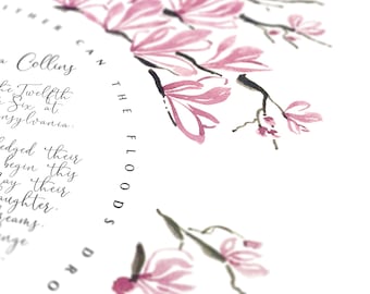 Pink Saucer Magnolia Wedding Certificate, Botanical Watercolor Print | Beauty, Grace & New Beginnings | Elegant Ceremony Keepsake