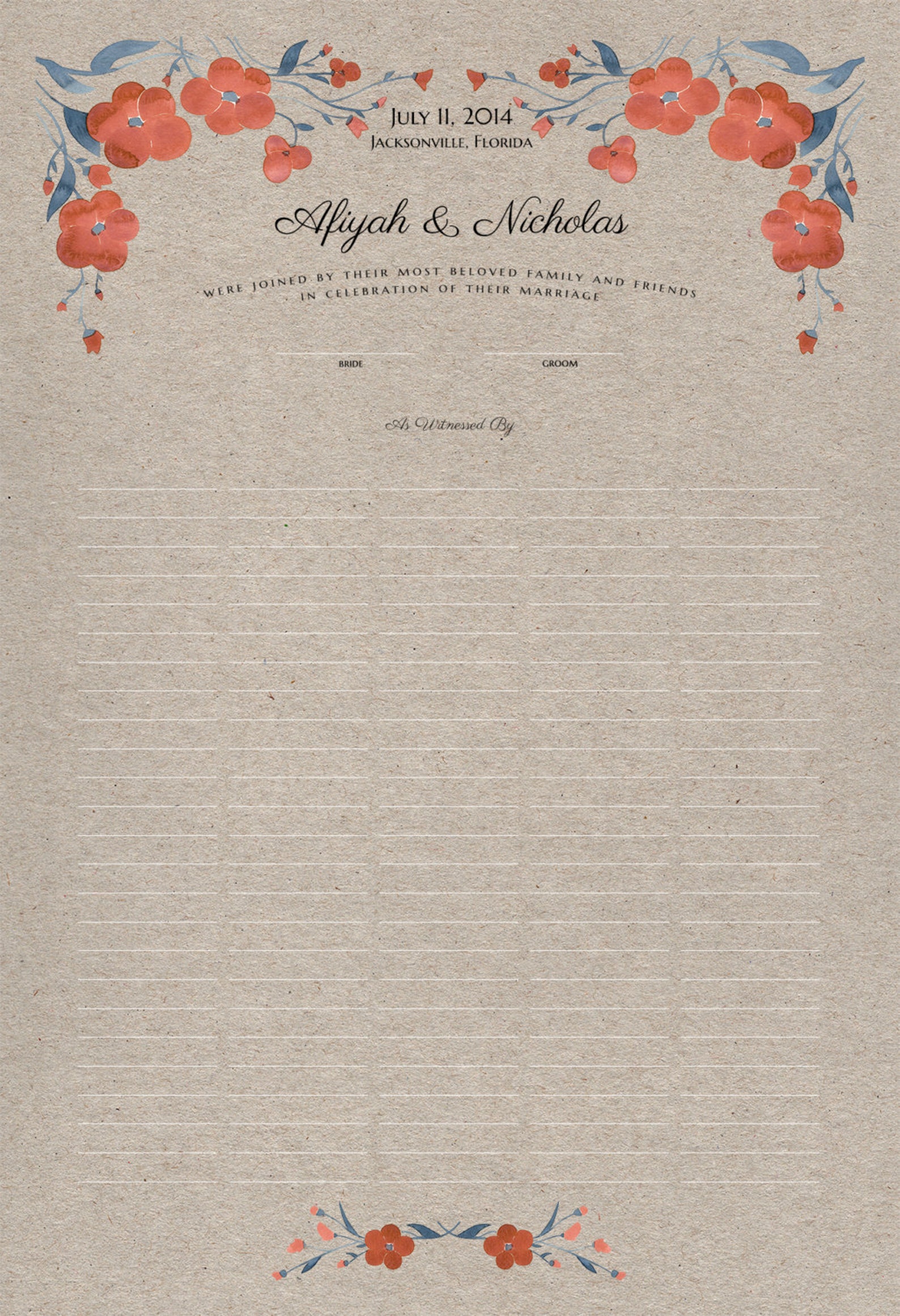 Modern Quaker Marriage Certificate Custom Quaker Wedding | Etsy