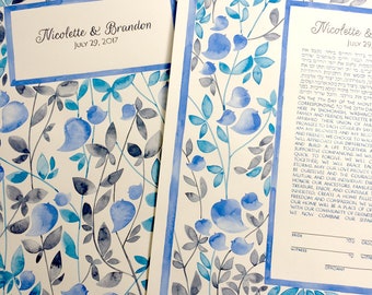 Custom wedding SET - Ketubah and matching Engagement painting ↣ Watercolor Ketubah Custom Commission