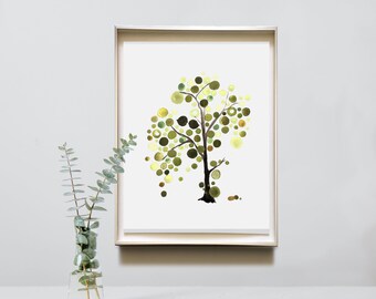 Asymmetrical Olive Green Tree < Giclee Art Print