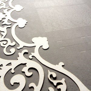 Romantic Frame Ketubah Papercut - Modern Ketubah Print with off white Papercut layer - ROMANTIC FRAME KETUBAH