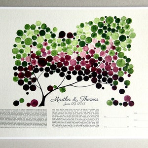 May include: A watercolor painting of a tree with green and purple circles. The text "Martha & Thomas June 29, 2013" is at the bottom of the image.