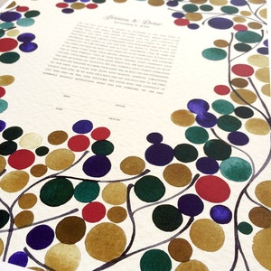 Custom Modern Ketubah art Print - Branches with Love Birds