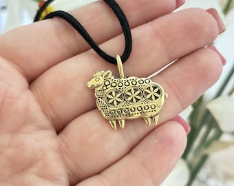 Collana con ciondolo a forma di pecora ucraina, ciondolo a forma di ariete in ottone, gioielli folk con animali, ciondolo etnico rustico, collana talismano boho, regalo fatto a mano
