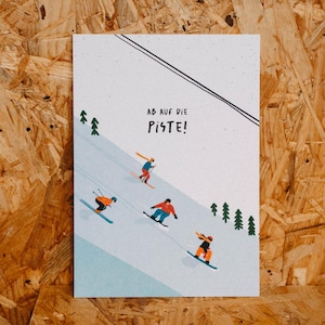 Postkarte Ski, Skifahren (A6) - Ab auf die Piste - Für Outdoor Fans - Selbstgestaltetes Motiv auf hochwertigem 450 g/qm Papier