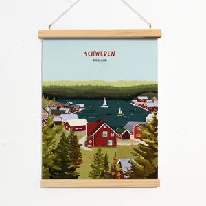 Art Print Poster - Schweden Småland Reise - Selbst gezeichnet und gedruckt in Deutschland - Wand Kunst Dekor