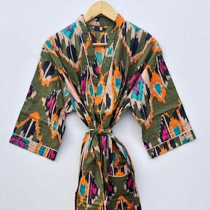 Cotton floral Kimono Robe Dressing Gown, wedding robe Block Print, Summer Nightwear bathrobe beachwear women men gifts