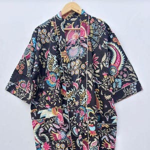 Cotton floral Kimono Robe Dressing Gown, wedding robe Block Print Bridesmaid Robe, Summer Nightwear bathrobe beachwear women men gifts