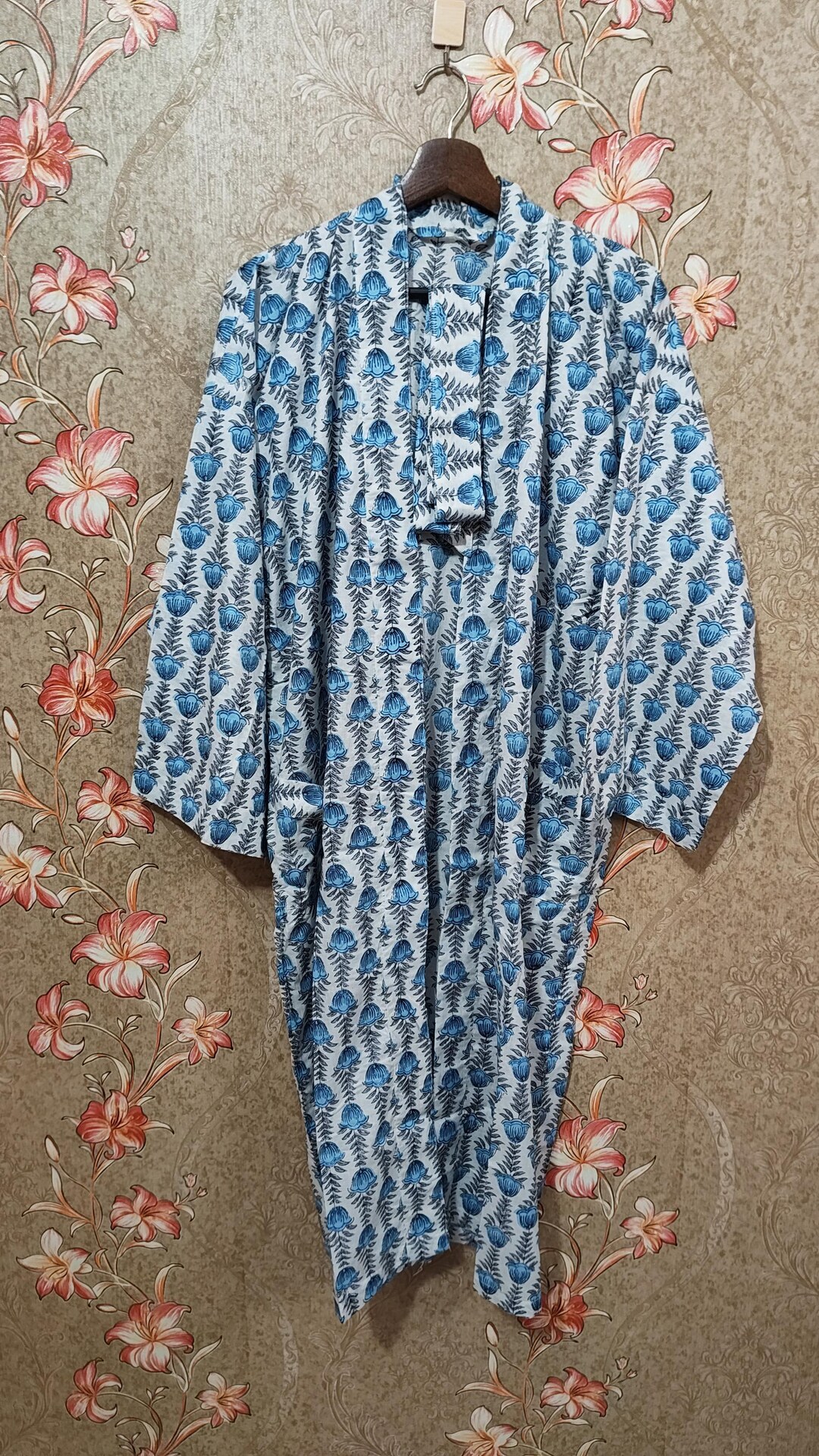 Block Print Robe Cotton Kimono Robe, Block Print Robes for Women, Dressing Gown, Plus ...