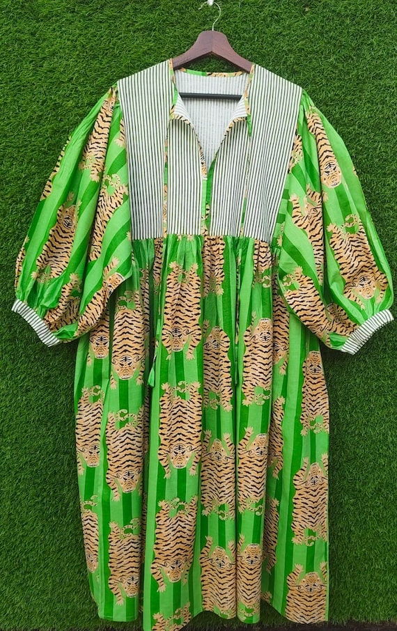 Lime Green Tiger Print Cotton Summer Gauze for Women Deep Neck Mini Midi  Dress; Plus Size Wrap Gift for Her - Etsy