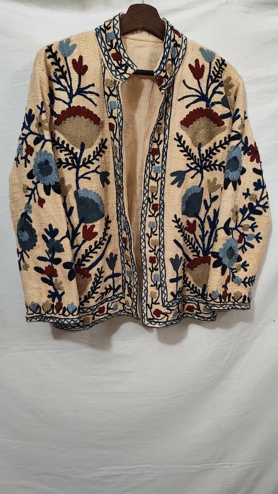 Beige TNT Suzani Jacket Hand Embroidered Gift for her