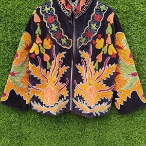 Embroidered Velvet Jacket, Boho Floral Suzani Coat, Handmade Folk Art Jacket, Statement Winter Outerwear