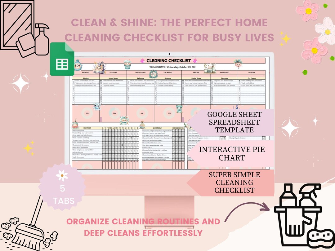 Cleaning Checklist Spreadsheet | Weekly Chore Planner (google Sheets ...