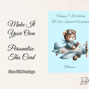Carte d'anniversaire ours volant avion pour les jeunes enfants âgés de 1 à 7 ans, frais de port gratuits inclus.