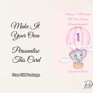 Carte d'anniversaire Éléphant en montgolfière pour les jeunes enfants âgés de 1 à 7 ans, frais de port gratuits inclus.